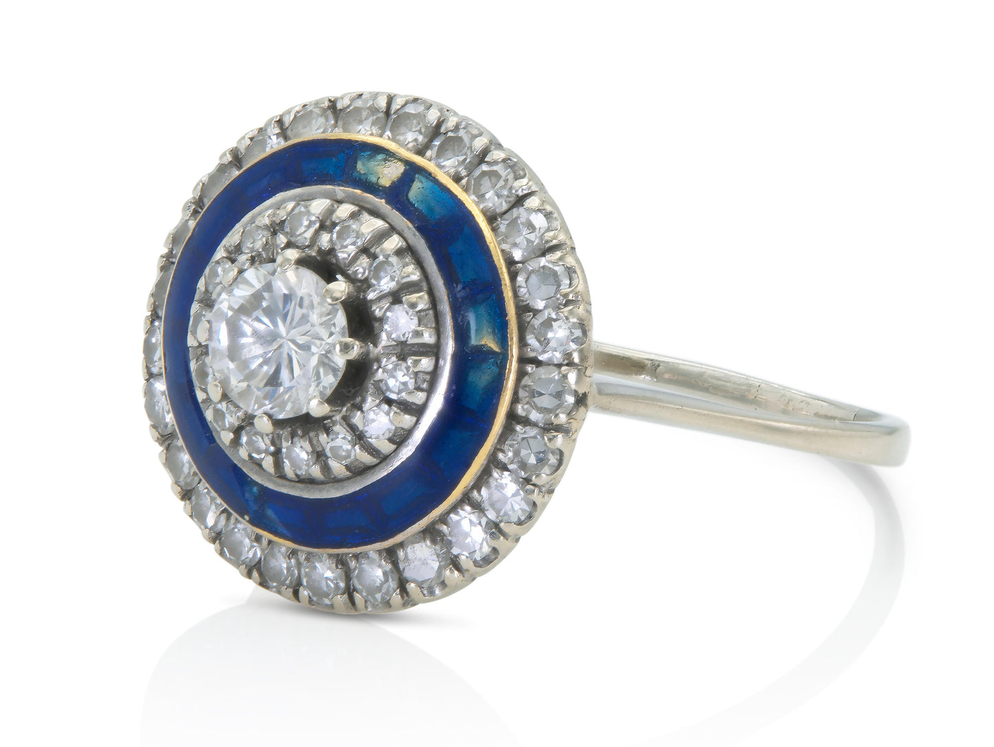 0.30 Carat Diamond Target Ring with Blue Enamel
