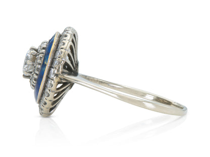 0.30 Carat Diamond Target Ring with Blue Enamel