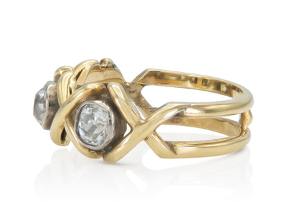 Vintage 1960s 1.50 Carat Old Mine Cut Diamond Three-Stone X ring