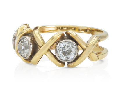 Vintage 1960s 1.50 Carat Old Mine Cut Diamond Three-Stone X ring