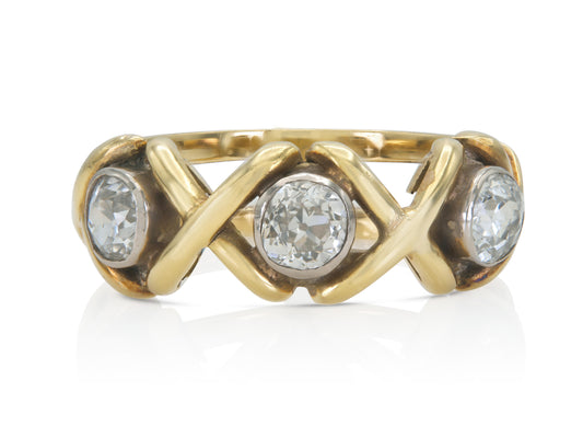 Vintage 1960s 1.50 Carat Old Mine Cut Diamond Three-Stone X ring
