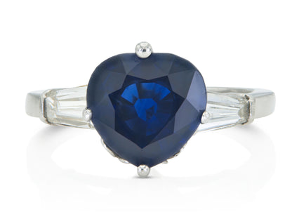Vintage 1950s 2.85 Carat Heart-Shaped Sapphire Ring with Diamonds