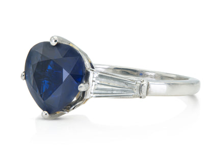 Vintage 1950s 2.85 Carat Heart-Shaped Sapphire Ring with Diamonds