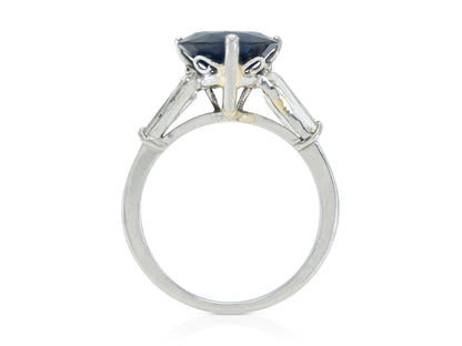 Vintage 1950s 2.85 Carat Heart-Shaped Sapphire Ring with Diamonds