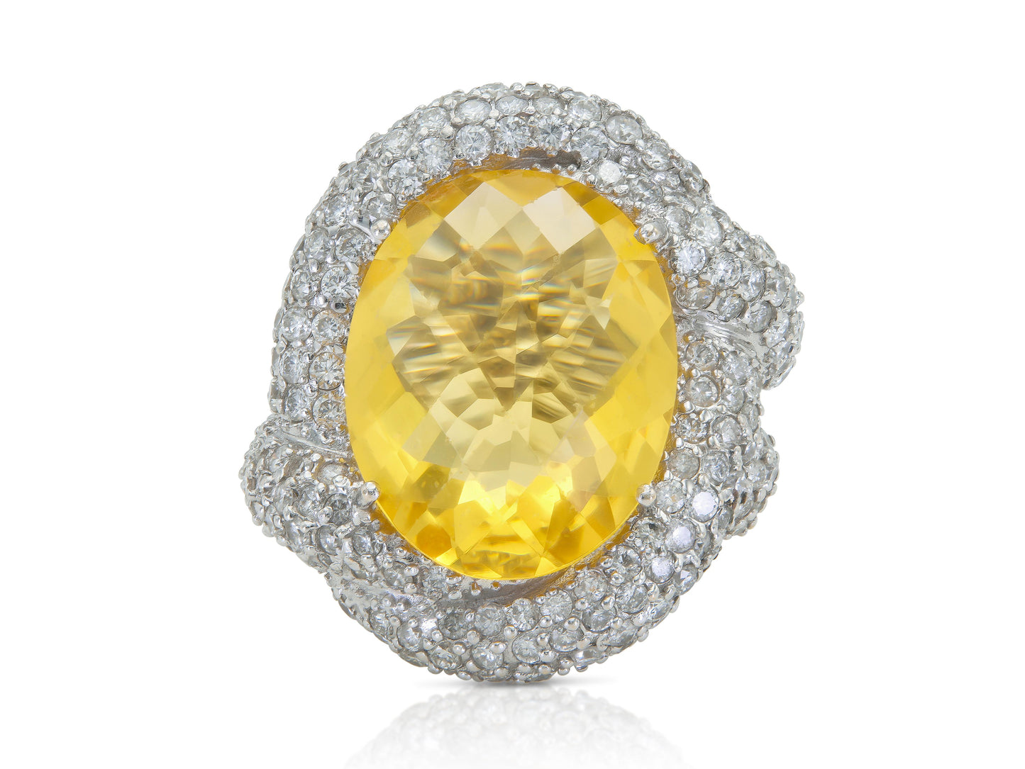 16.91 Carat Oval-Shaped Yellow Quartz Ring with Diamonds