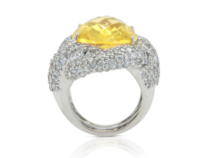 16.91 Carat Oval-Shaped Yellow Quartz Ring with Diamonds
