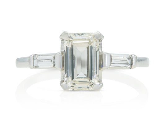 Vintage 1950s 1.27 Carat Emerald Cut Diamond Engagement Ring