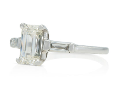 Vintage 1950s 1.27 Carat Emerald Cut Diamond Engagement Ring