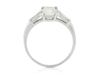 Vintage 1950s 1.27 Carat Emerald Cut Diamond Engagement Ring