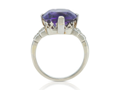 Antique Art Deco 1930s 10.00 Carat Amethyst Ring with Diamonds