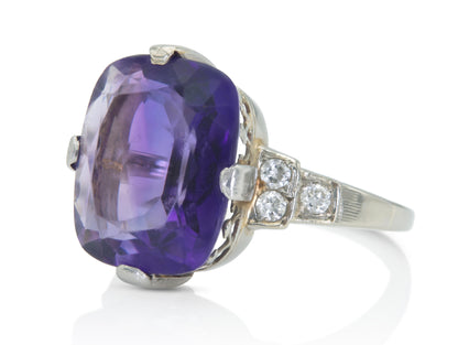 Antique Art Deco 1930s 10.00 Carat Amethyst Ring with Diamonds