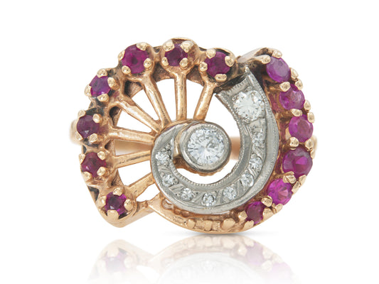 Vintage 1940s Retro Diamond and Ruby Ring