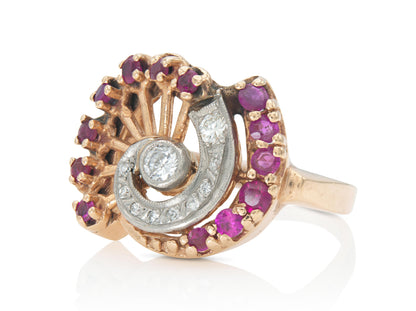 Vintage 1940s Retro Diamond and Ruby Ring
