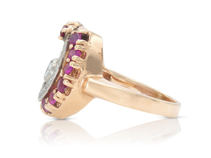 Vintage 1940s Retro Diamond and Ruby Ring