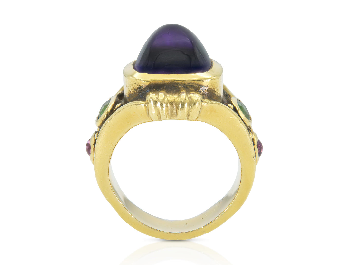 Vintage 1970s Sugarloaf Amethyst Gold Ring