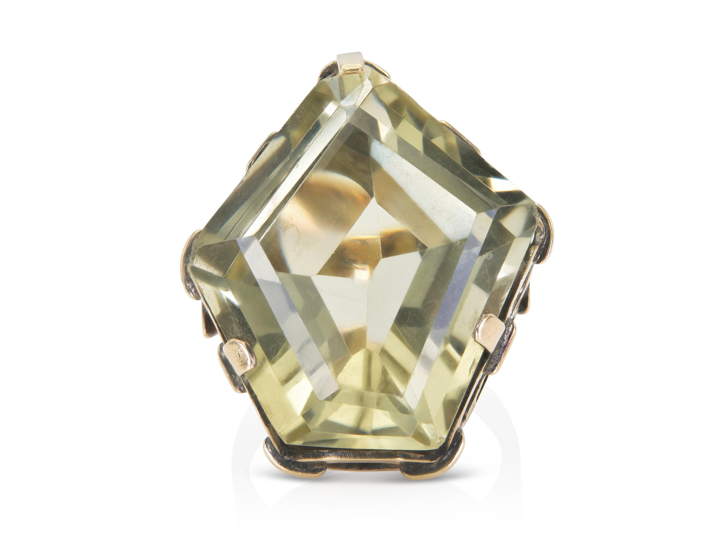 Vintage 1940s Retro 35.00 Carat Pentagon Cut Citrine Cocktail Ring