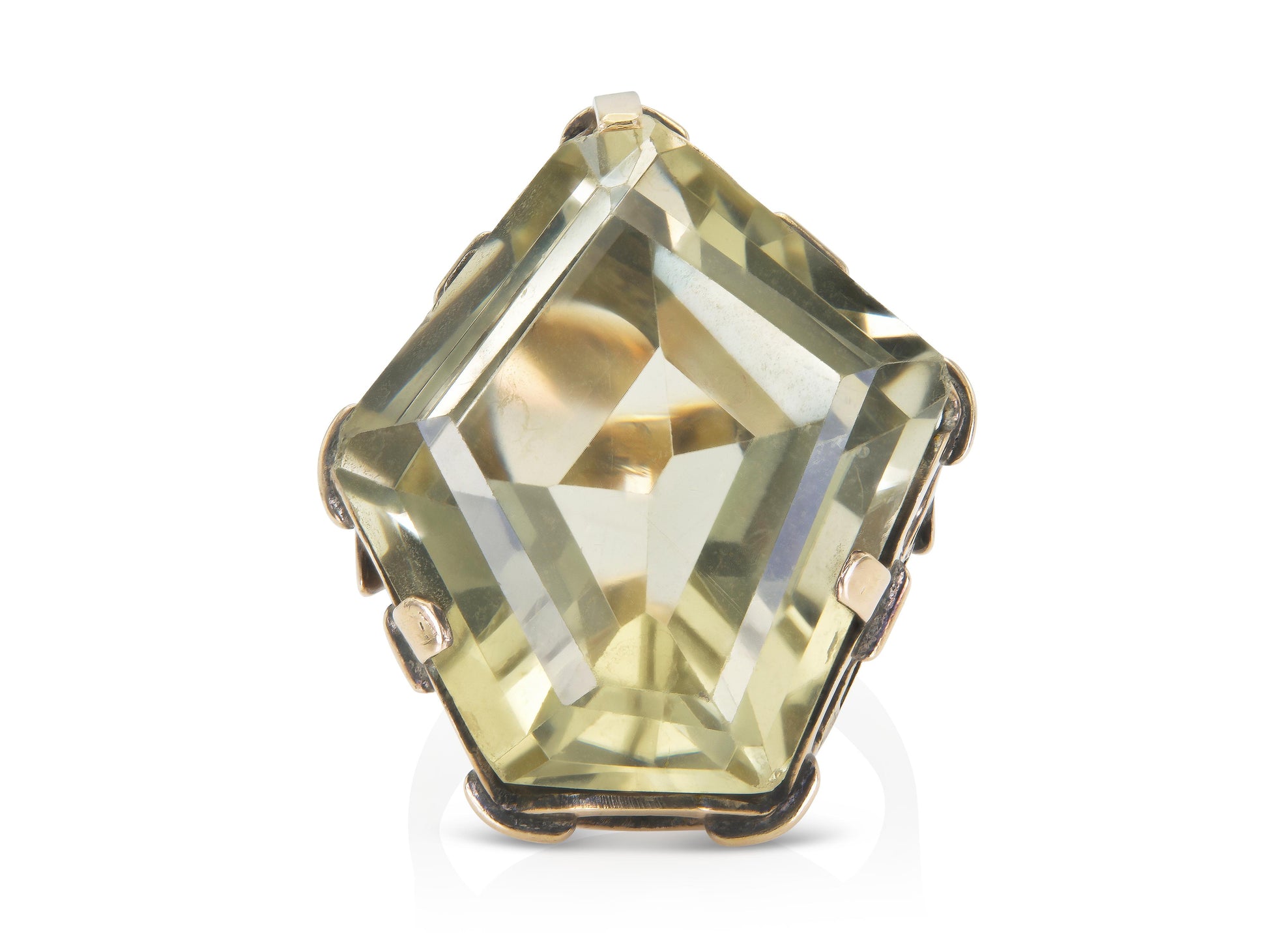 Vintage 1940s Retro 35.00 Carat Pentagon Cut Citrine Cocktail Ring