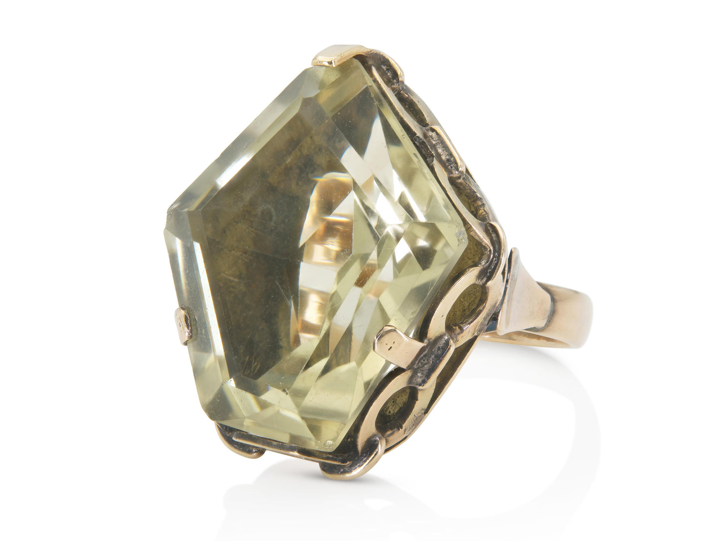 Vintage 1940s Retro 35.00 Carat Pentagon Cut Citrine Cocktail Ring