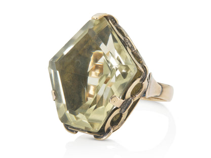 Vintage 1940s Retro 35.00 Carat Pentagon Cut Citrine Cocktail Ring