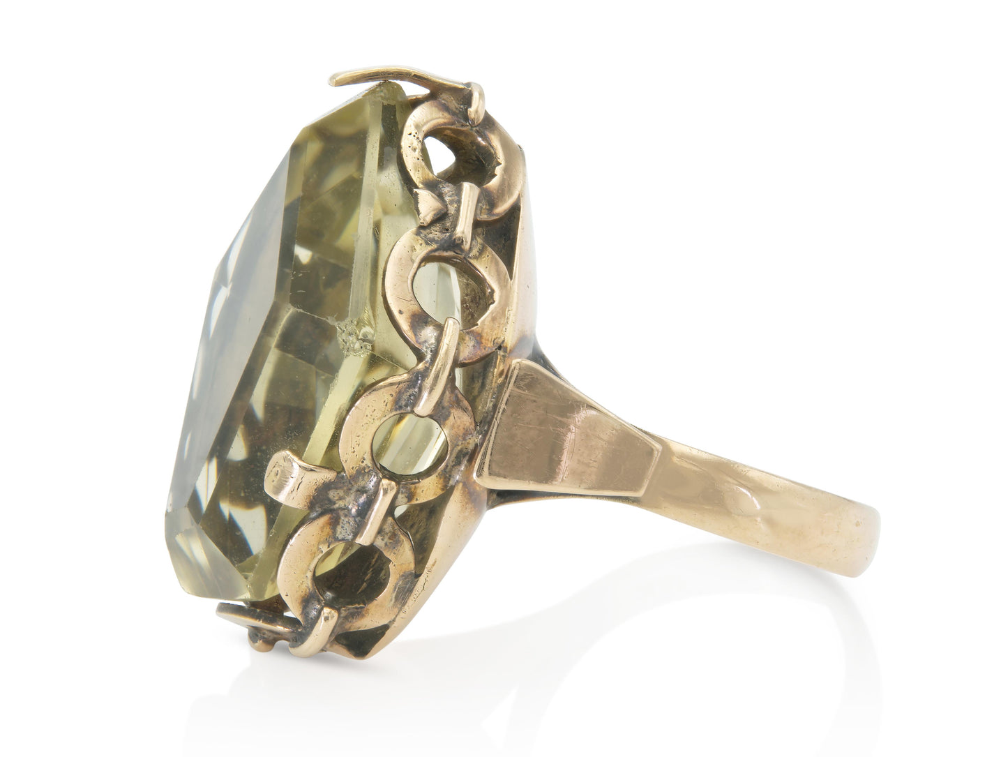 Vintage 1940s Retro 35.00 Carat Pentagon Cut Citrine Cocktail Ring