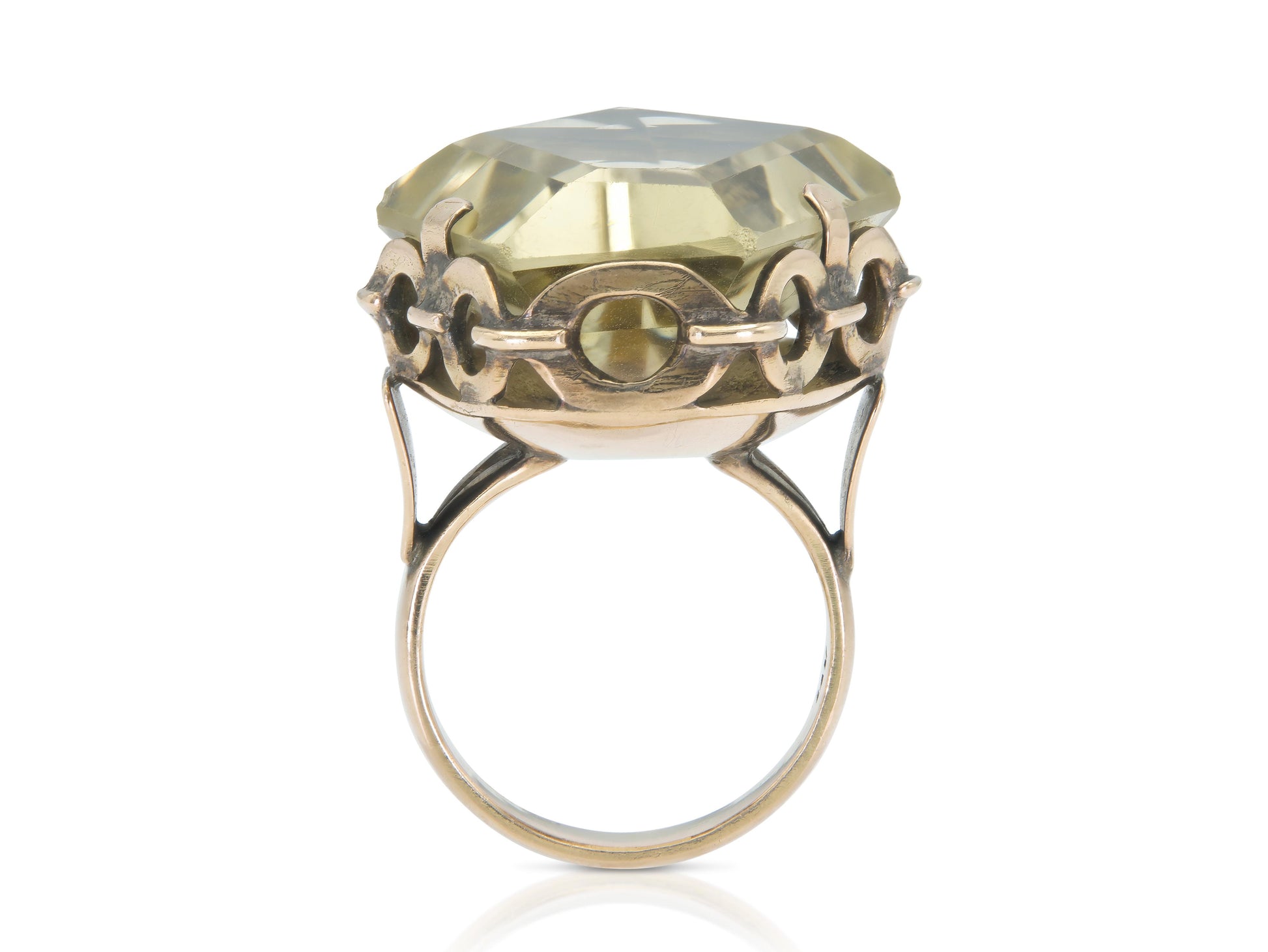 Vintage 1940s Retro 35.00 Carat Pentagon Cut Citrine Cocktail Ring