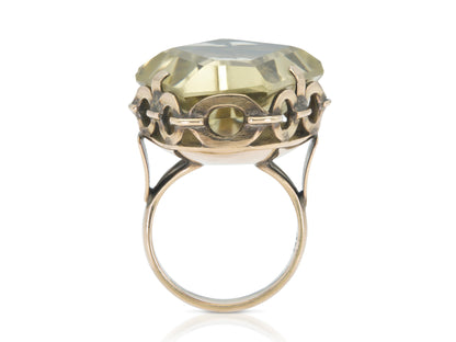 Vintage 1940s Retro 35.00 Carat Pentagon Cut Citrine Cocktail Ring
