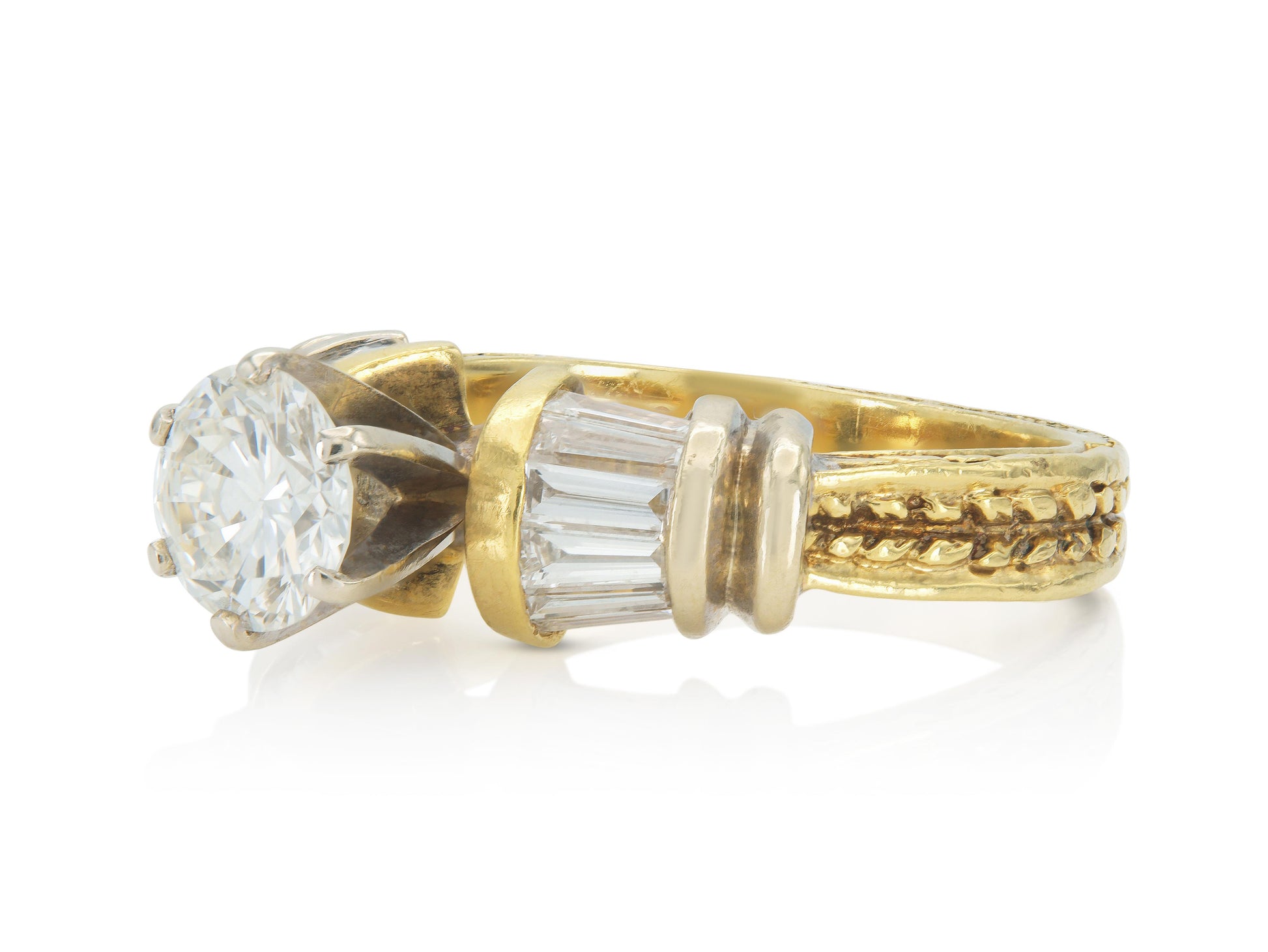 Vintage 1980s 1.25 Carat Round Cut Diamond Engagement Ring