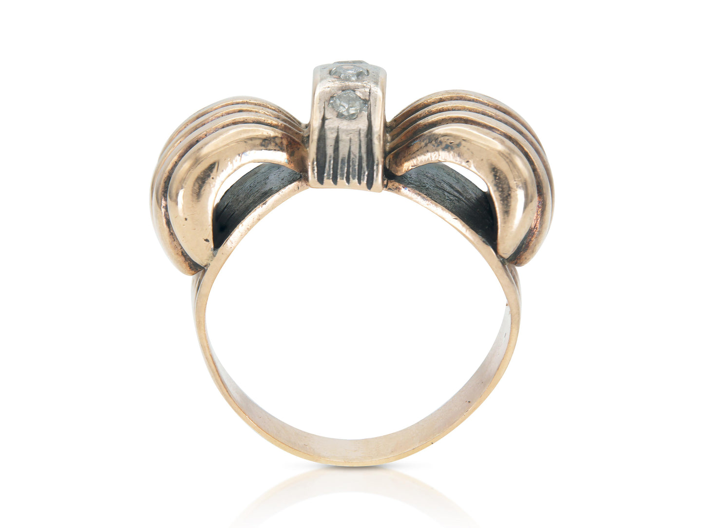 Vintage 1940s Retro Bow Ring with Diamonds