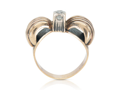 Vintage 1940s Retro Bow Ring with Diamonds