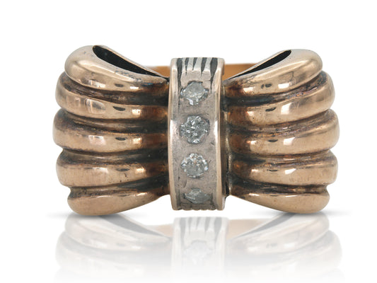 Vintage 1940s Retro Bow Ring with Diamonds