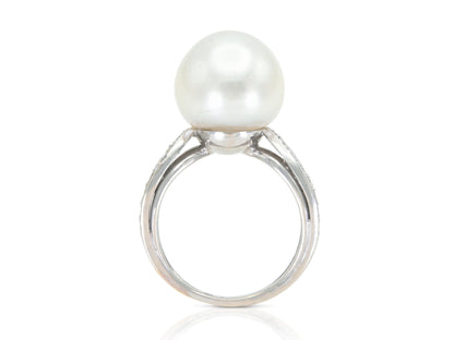 Vintage 1940s South Sea Pearl and Diamond Ring