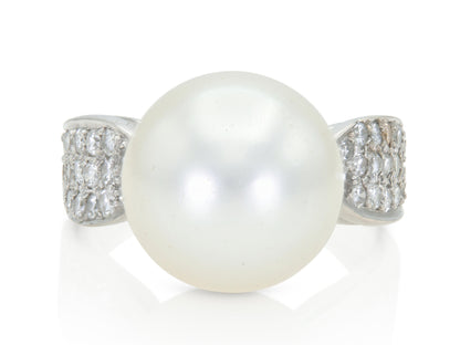Vintage 1940s South Sea Pearl and Diamond Ring