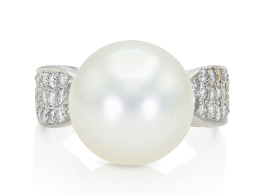 Vintage 1940s South Sea Pearl and Diamond Ring