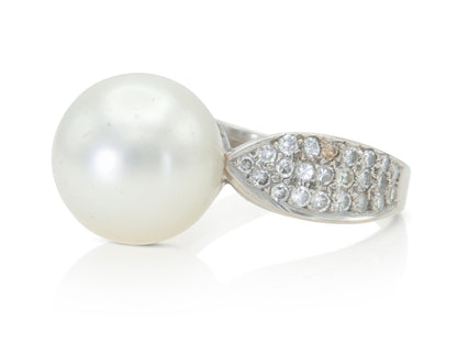 Vintage 1940s South Sea Pearl and Diamond Ring
