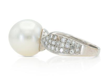Vintage 1940s South Sea Pearl and Diamond Ring