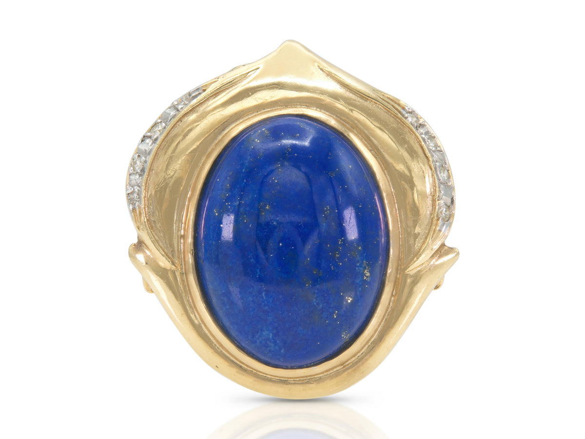 Vintage 1960s Lapis Lazuli and Gold Ring with Diamonds