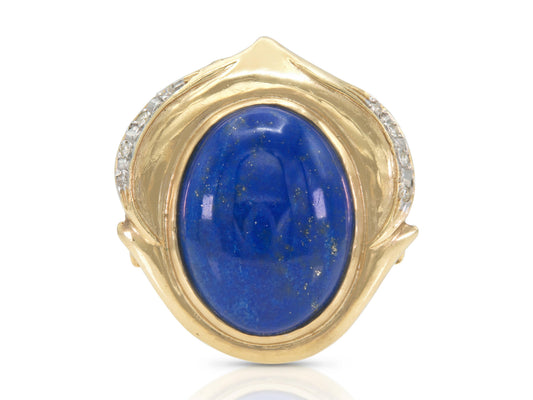 Vintage 1960s Lapis Lazuli and Gold Ring with Diamonds
