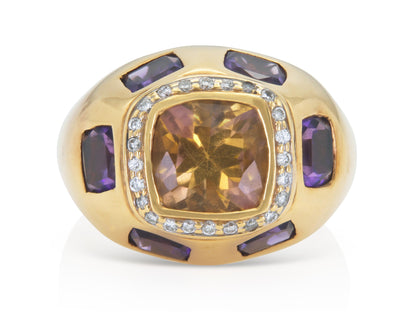 Citrine, Amethyst & Gold Ring with Diamonds