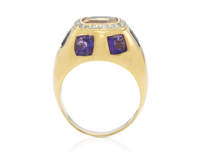 Citrine, Amethyst & Gold Ring with Diamonds