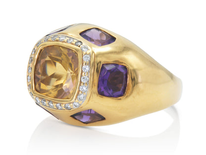 Citrine, Amethyst & Gold Ring with Diamonds