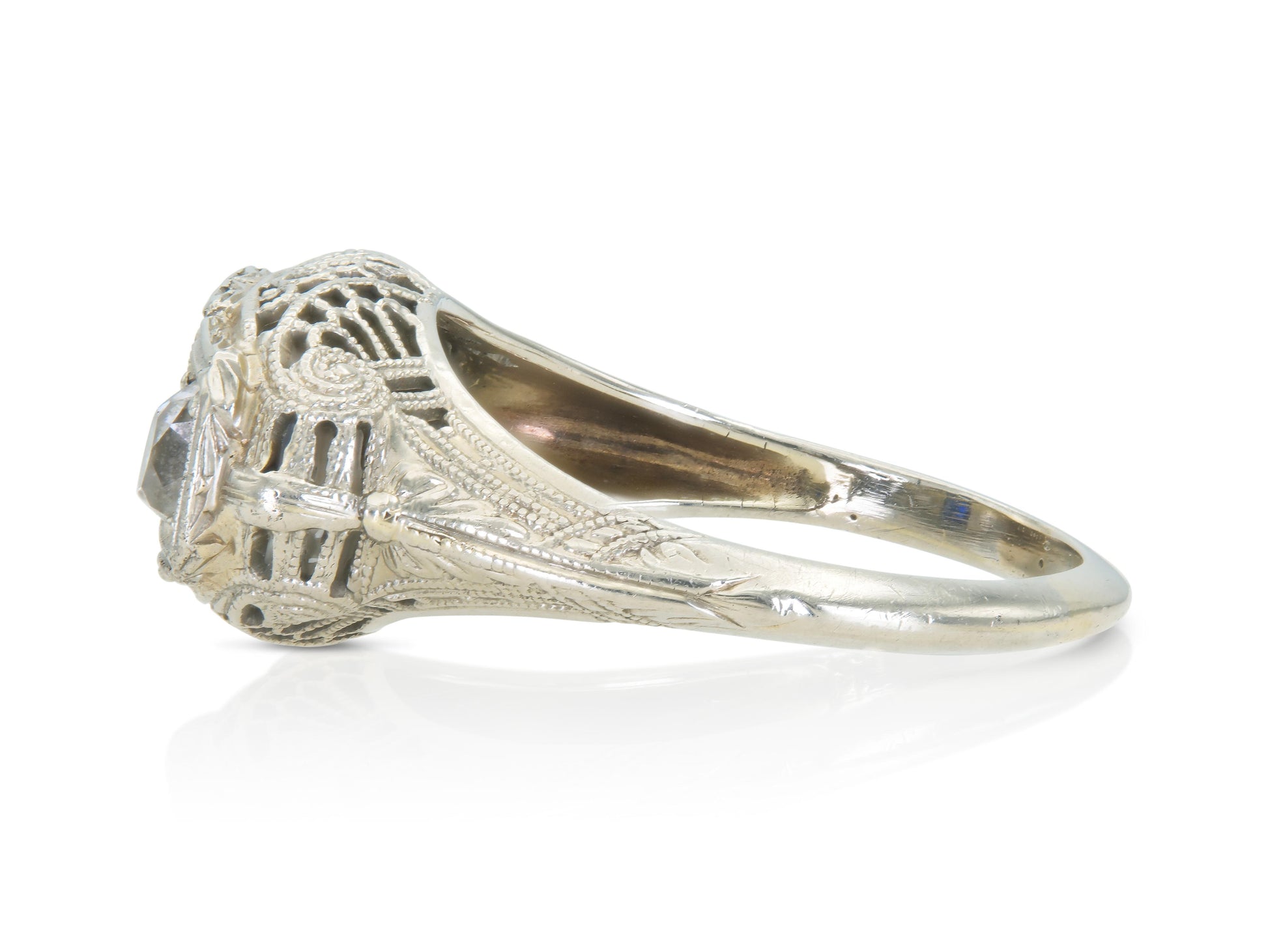 Antique Art Deco 1920s Three Stone Synthetic Sapphire and Diamond Ring