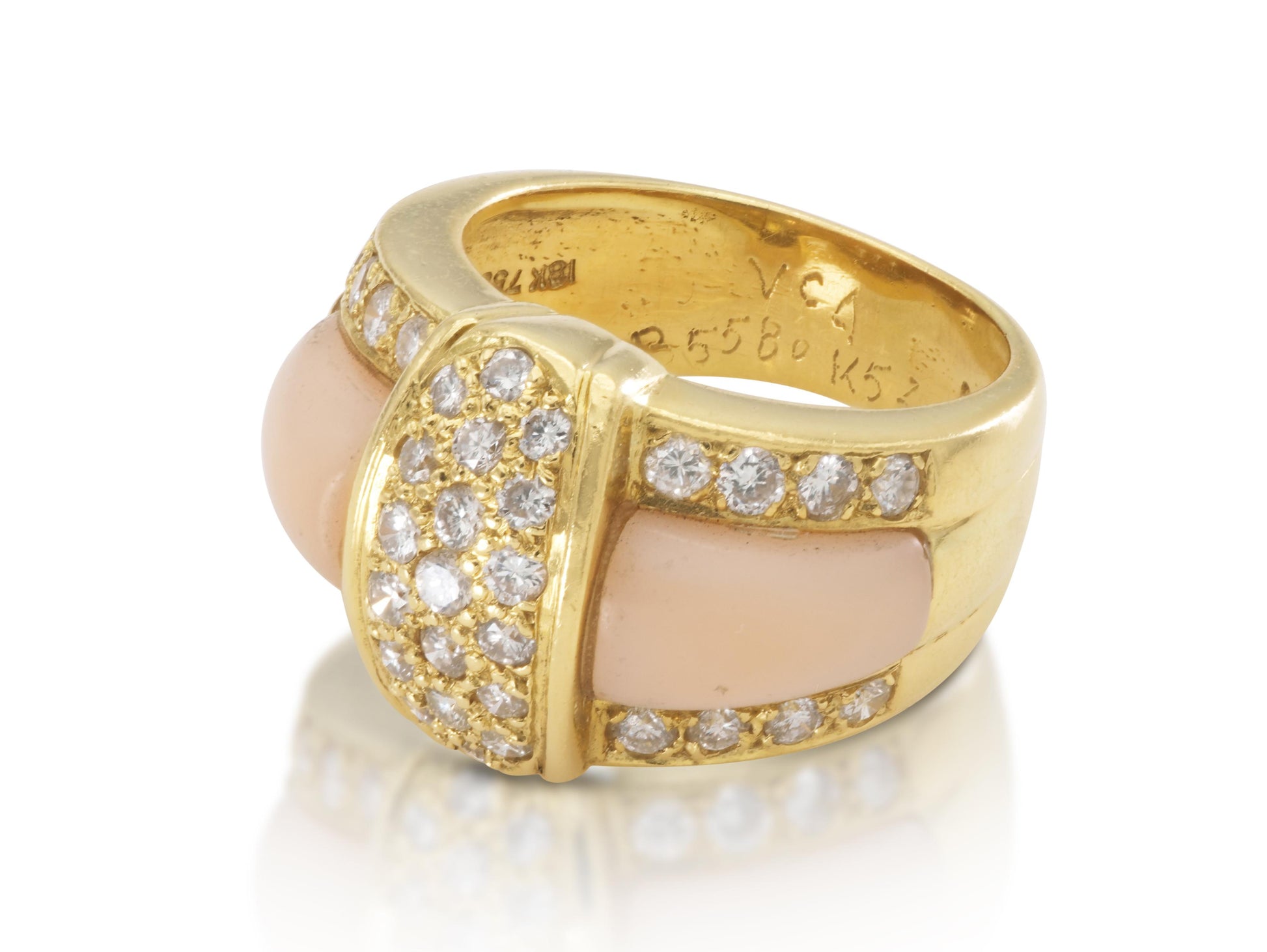 Vintage 1960s Van Cleef & Arpels Blush Coral and Diamond Ring