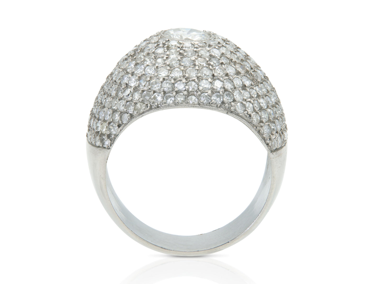 Vintage 1950s 3.50 Carat Pave Diamond Domed Cocktail Ring