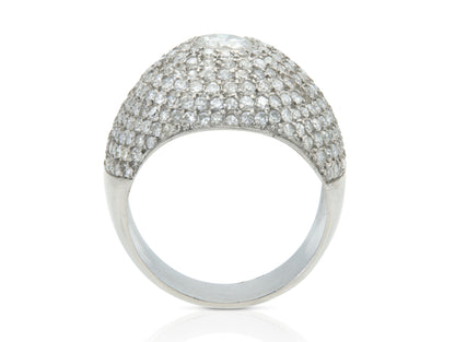 Vintage 1950s 3.50 Carat Pave Diamond Domed Cocktail Ring