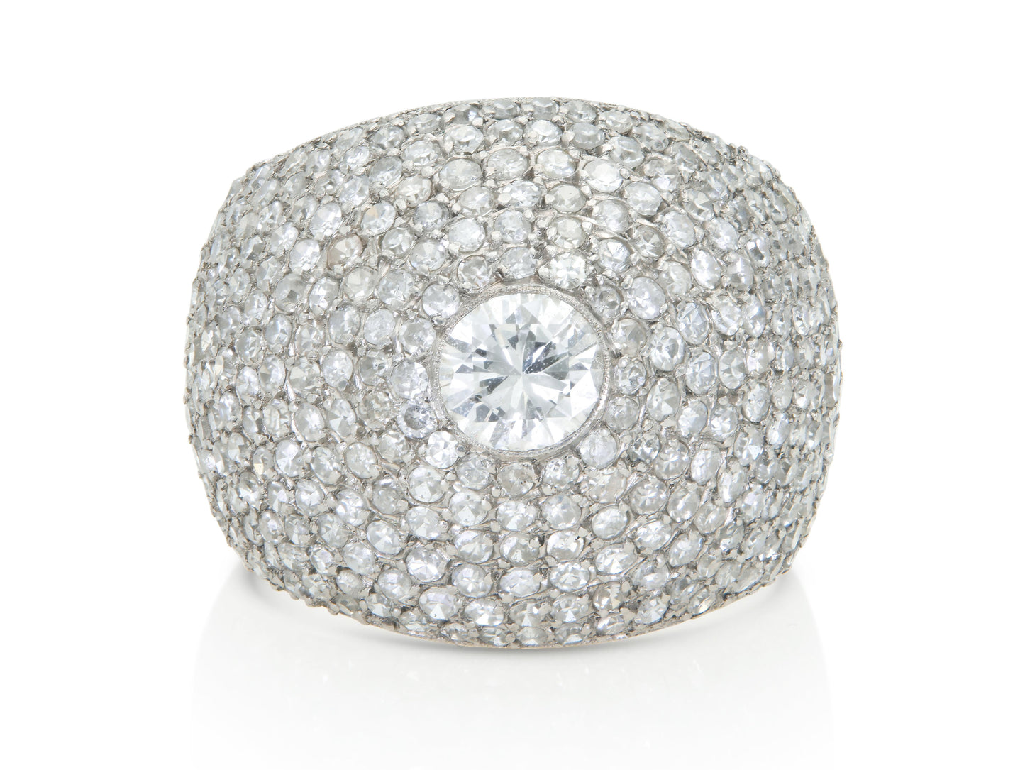 Vintage 1950s 3.50 Carat Pave Diamond Domed Cocktail Ring