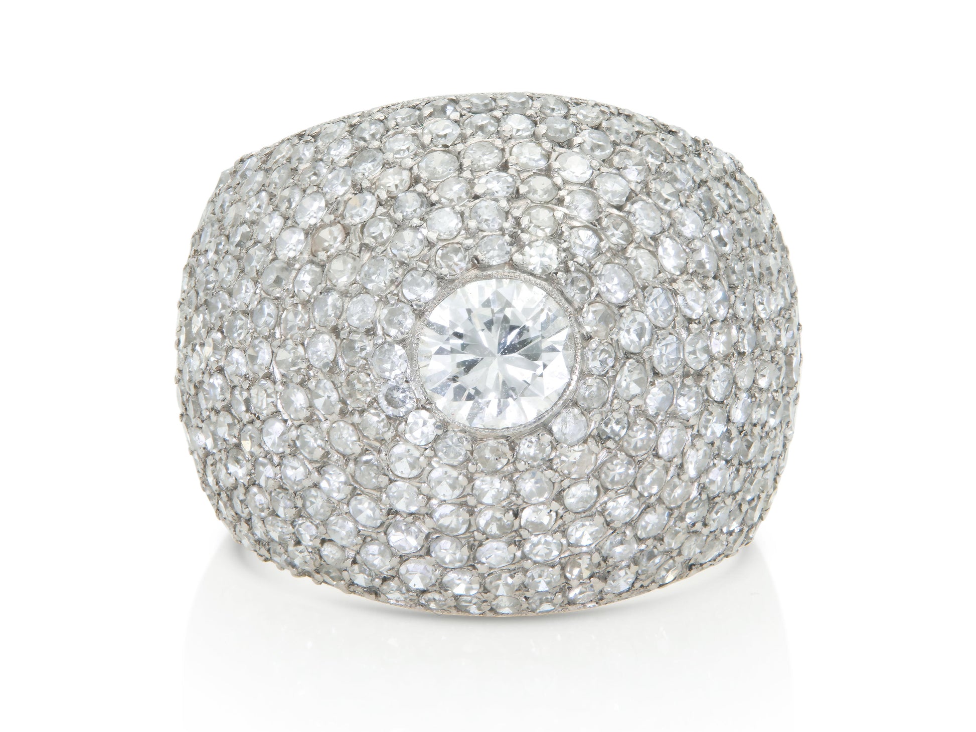 Vintage 1950s 3.50 Carat Pave Diamond Domed Cocktail Ring