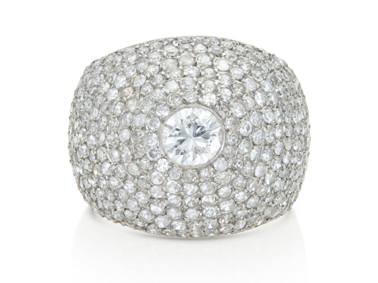 Vintage 1950s 3.50 Carat Pave Diamond Domed Cocktail Ring