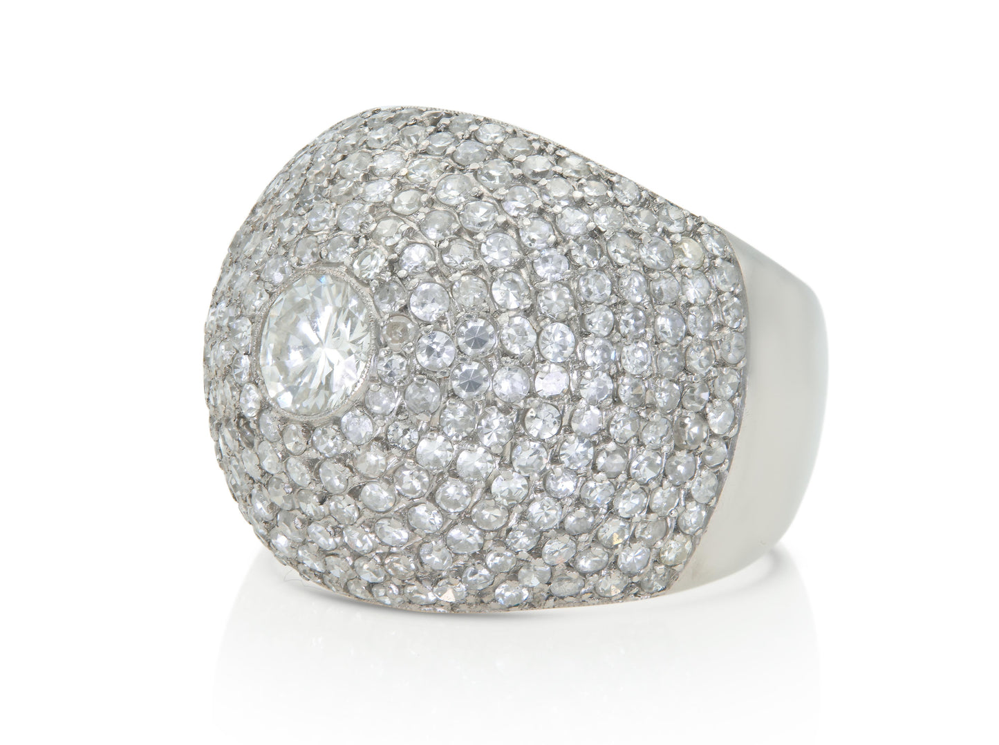 Vintage 1950s 3.50 Carat Pave Diamond Domed Cocktail Ring