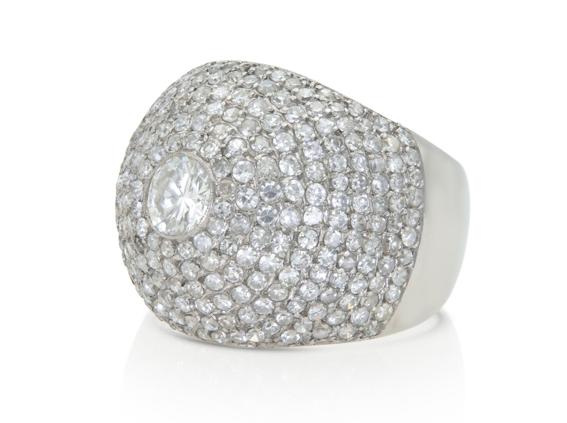 Vintage 1950s 3.50 Carat Pave Diamond Domed Cocktail Ring