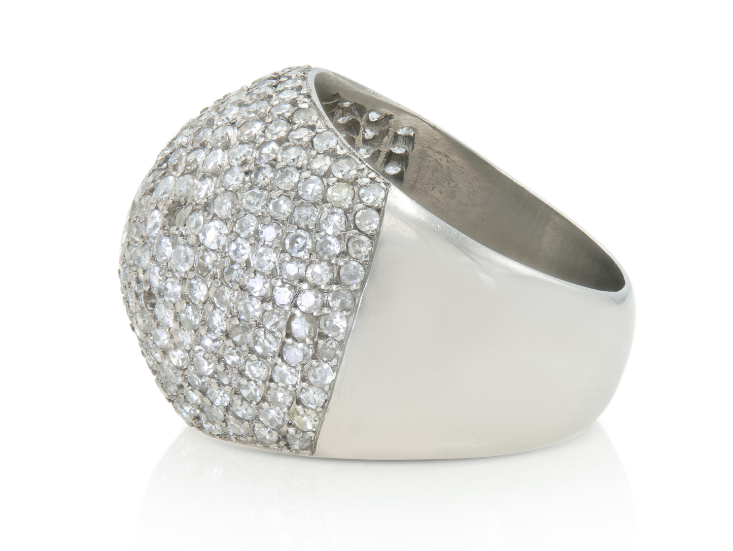 Vintage 1950s 3.50 Carat Pave Diamond Domed Cocktail Ring